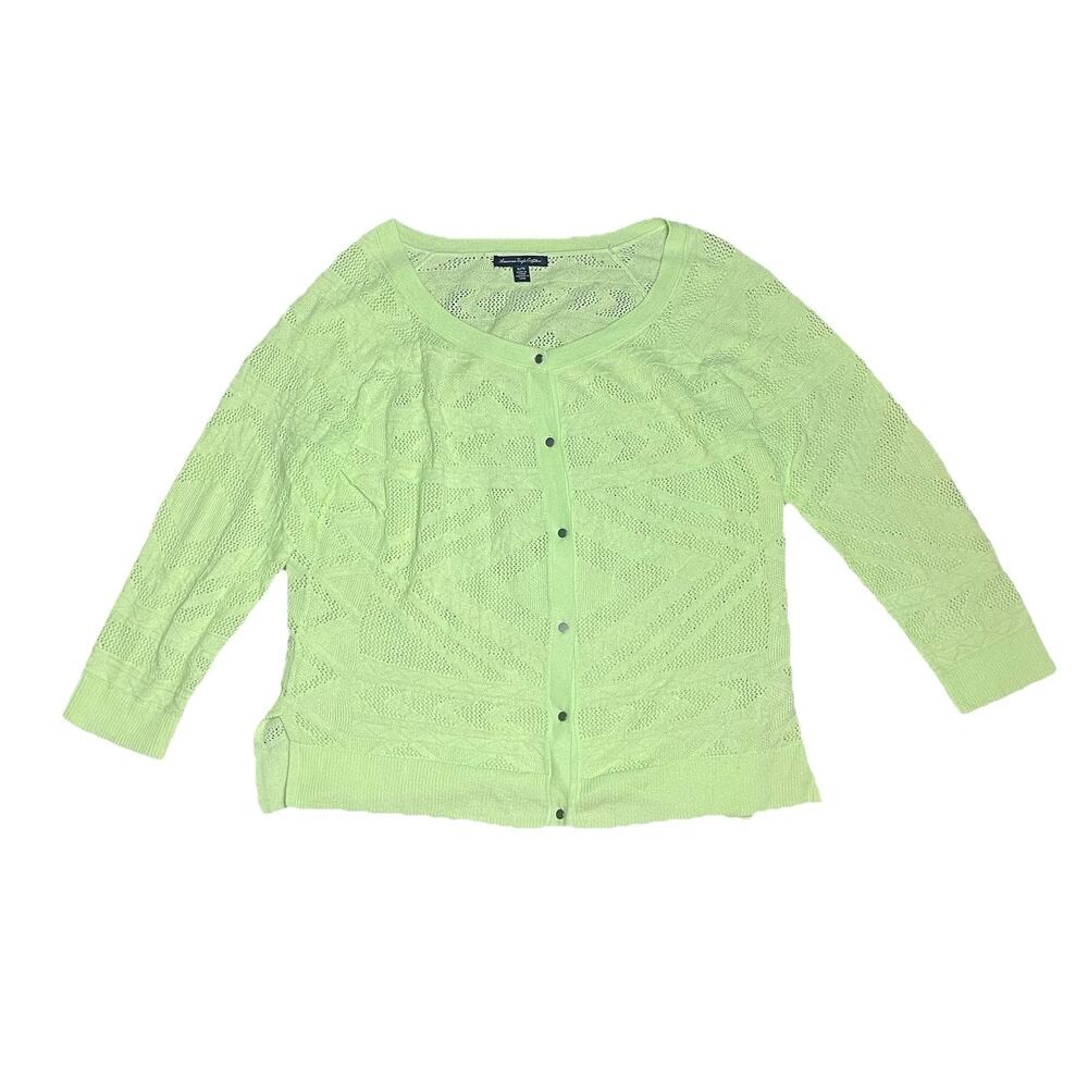 American Eagle XL Cardigan Sweater Neon Yellow Green Cotton Blend Lightweight - Picture 10 of 10